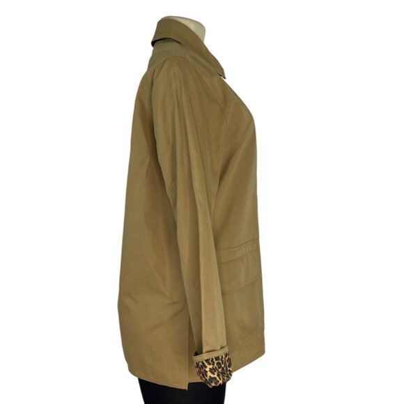 Dennis Basso Womens Tan Jacket With Leopard Print Lining Snap Button Sz XS - Picture 2 of 8